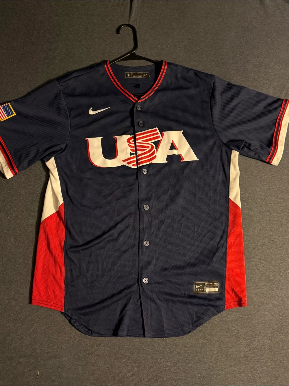 Nike USA Navy and Red Men's Baseball Jersey